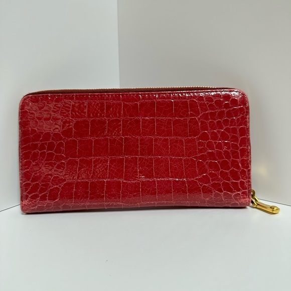 Miu Miu Patent Leather Snake Print Full Zip Large Wallet, Reddish Pink, VGUC - Picture 3 of 15